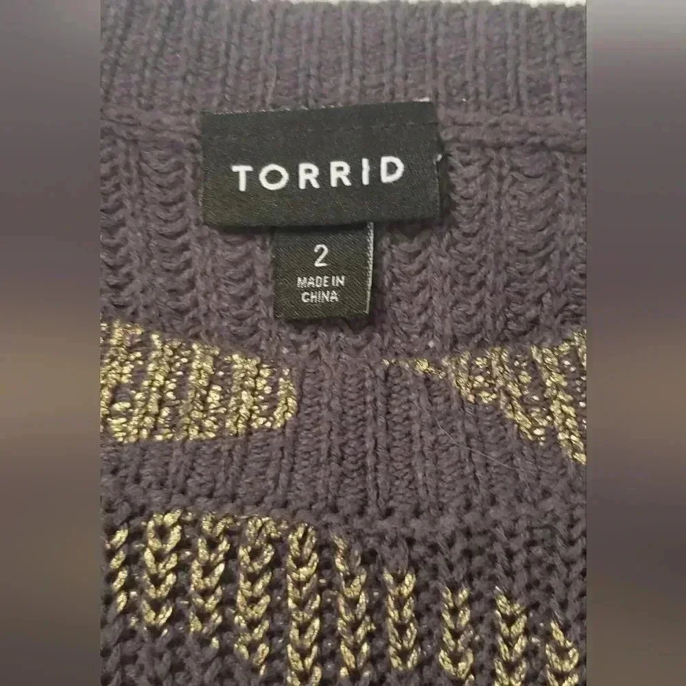 TORRID Wine & GOLD FOIL LEOPARD RIB Pull over Sweater Sz 2 2XL 16-18 US - Picture 4 of 10